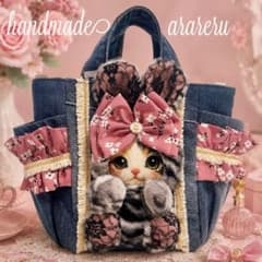 えりにゃん様♡猫ちゃんトートバッグ♡デニム♡リボン - メルカリ