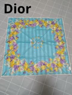 Christian Dior ハンカチ 花柄 フラワー ロゴ入り ブルーのサムネイル