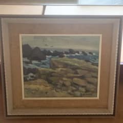 海と岩（1969）宮腰喜久治作　油彩画 海岸の風景画 額装付き 海と岩（1969）宮腰喜久治作 油彩画 海岸の風景画 額装付き - メルカリ