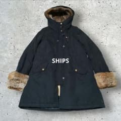 ​SHIPS リアルラビットファー ライナー付 モッズコート風 36 黒 ボア