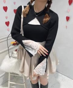 【Apresjour】フロント袖レース リブニットのサムネイル