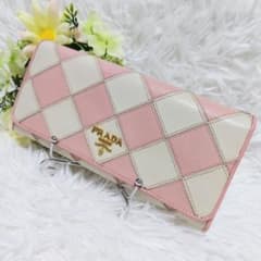 レア美品✨プラダ◇ダイヤモンドパッチワークフラップ長財布 ゴールド