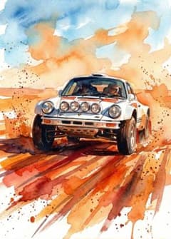 774 ポルシェ 911 ラリー ダカール 砂漠 ファンアート ポスター 絵