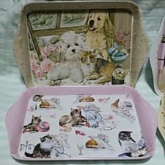 犬　猫　花柄　ミニ　トレー　小物入れ　インテリア　新品　未使用　メラミンのサムネイル