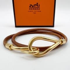 エルメス ジャンボ 2重 レザー ブレスレット チョーカー ゴールド金具