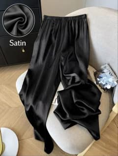 새틴 와이드 레그 팬츠 롱 길이 블랙