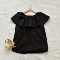 オフショルブラウス(F)/綿使用✨ モノトーン ナチュラル ブラック