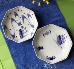 しん窯 青花 正八角6寸皿18cm・2枚セット しん窯・笠間焼・陶あん