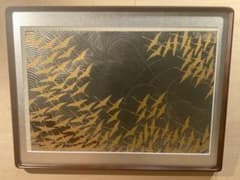 加山又三　「濤と鶴・壽」　木版画　刷り込みサイン・落款・エンボス印有 加山又三 「濤と鶴・壽」 木版画 刷り込みサイン・落款・エンボス印有