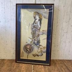 昭和レトロ 慈母観音図 着色絹本 仏画 仏教美術 悲母観音 刺繍画