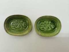 美品 民平焼 眠平焼 グリーン緑色 小皿2枚セット アンティーク 骨董品のサムネイル