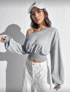 オフショルダー クロップドスウェット グレー