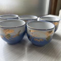 秀豊　鶴柄 湯飲み 5個セットのサムネイル