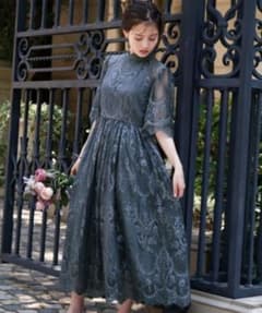 結婚式　ドレス　ハイネック5分袖総レースミモレ丈　新品未使用のサムネイル