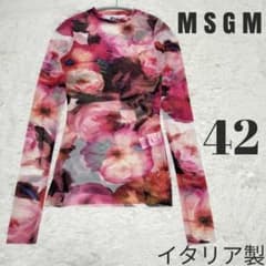 美品 MSGM フローラルシャツ 花柄 配色デザイン イタリア製 38 ブラック 美品·未使用】MSGM 花柄 シアートップスブラウス 総柄 ロゴ イタリア製