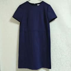 M-PREMIER 半袖 ひざ丈ワンピース ネイビー 38