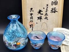 未使用美品☆黒木国昭 プラチナ象嵌 光琳 酒器セット（切子 江戸