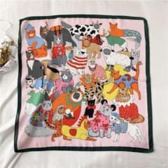イラスト調 カラフルキャット柄 ピンク スカーフ 春/夏 おしゃれ アクセサリーのサムネイル