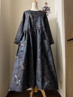 本場大島紬 ピンタックロングワンピース 証紙有り 本場大島紬 ピンタックロングワンピース 証紙有り