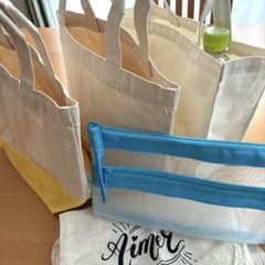 未使用　キャンパス生地　トートバッグ　ファスナーポーチ　巾着　まとめ 5個セット