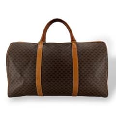 オールド セリーヌ マカダム柄 ボストンバッグ 南京錠 ブラウン PVC