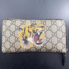 GUCCI グッチ ラウンドジップ 長財布 GGスプリーム タイガー 訳あり