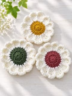 【3個セット】ハンドメイド お花の コースター 小物、アクセサリー置きにも♪のサムネイル
