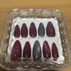 ネイルチップ ボルドー グレー ラメのサムネイル