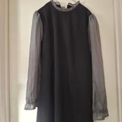 Long-sleeved dress, black/gray, ruffled neck, size XL