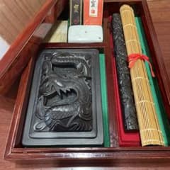 ドラゴン彫刻の木製硯箱 書道セット - メルカリ