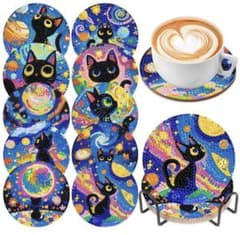 DIY ダイヤモンドアートキット コースター 猫 8枚セットのサムネイル