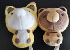 タヌキとキツネ てのひらサイズのコロッとまんまるぬいぐるみ 2個セットのサムネイル