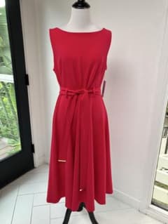 新品 DKNY ノースリーブ ワンピース レッド/ピンク ベルト付き Lサイズのサムネイル