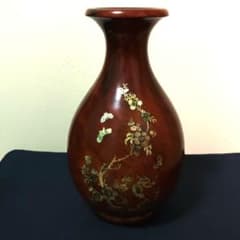 【美品】木製 花瓶 螺鈿細工 花器 漆塗り風 唐木風 古美術 骨董のサムネイル