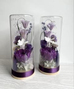 プリザーブドフラワー ＊ガラスケース対 輪菊 蓮&タッセル ＊ 仏花 お