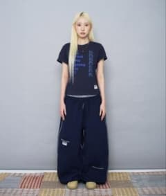 SEW-B 韓国　musinsa スティッチカーブドロングパンツ　ネイビーのサムネイル