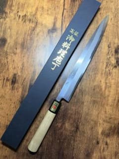 森本光一作　刺身 柳刃　包丁　白鋼　9寸　水牛角柄 森本光一作 刺身 柳刃 包丁 白鋼 9寸 水牛角柄 - メルカリ