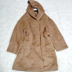 極美品 マックスマーラ アルパカシャギー フードコート キャメル 42 白