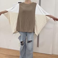 配色 ドルマンスリーブ Tシャツ カットソー　Mのサムネイル