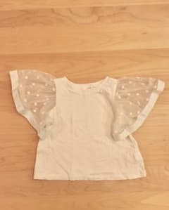 Tシャツ トップス　ホワイト　シースルー袖　ドット　女の子　100のサムネイル