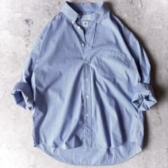 美品TRISECT2 × トーマスメイソン 日本製ストライプFAT シャツ 水色