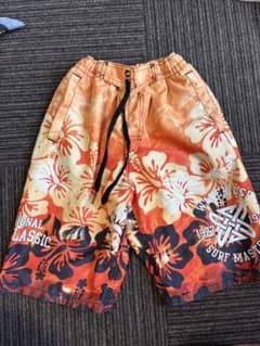 キッズ 水着 サーフパンツ オレンジ ハイビスカス柄のサムネイル