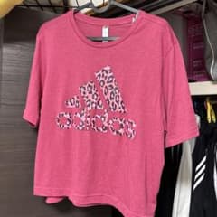 adidas レオパード柄ロゴ Tシャツ ピンク J/OTのサムネイル