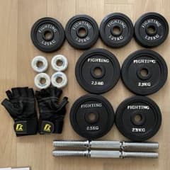 FIGHTING ダンベルプレート セット 1.25kg-15kg バラ売り可能 FIGHTING ダンベル プレート シャフト 2.5キロ、1.25キロ 各4枚 - メルカリ