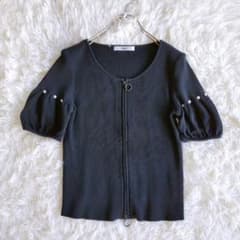 Rene ルネ ダブルジップ パール付き 半袖ニットカーディガン 34 - メルカリ