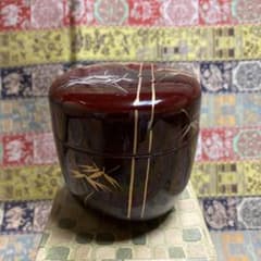なつめ 中棗 竹文抹茶入れ 茶器 ￼口径6.7高6.7cm 紙箱付 状態良