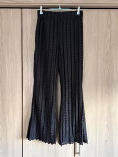 レース編み ストレートパンツ ブラック Lのサムネイル