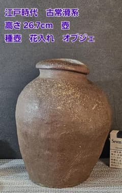江戸時代 古常滑系 壺 種壺 花入 花生 インテリア オブジェ 高26.7cm