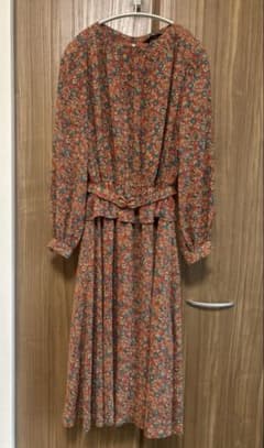 ヴィンテージ 花柄ワンピース 長袖 ベルト付き 日本製 秋のサムネイル
