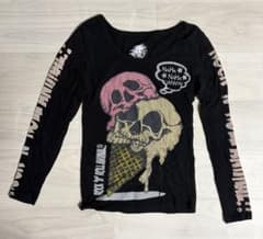 スカル アイスクリーム プリント 長袖Tシャツ ブラック - メルカリ